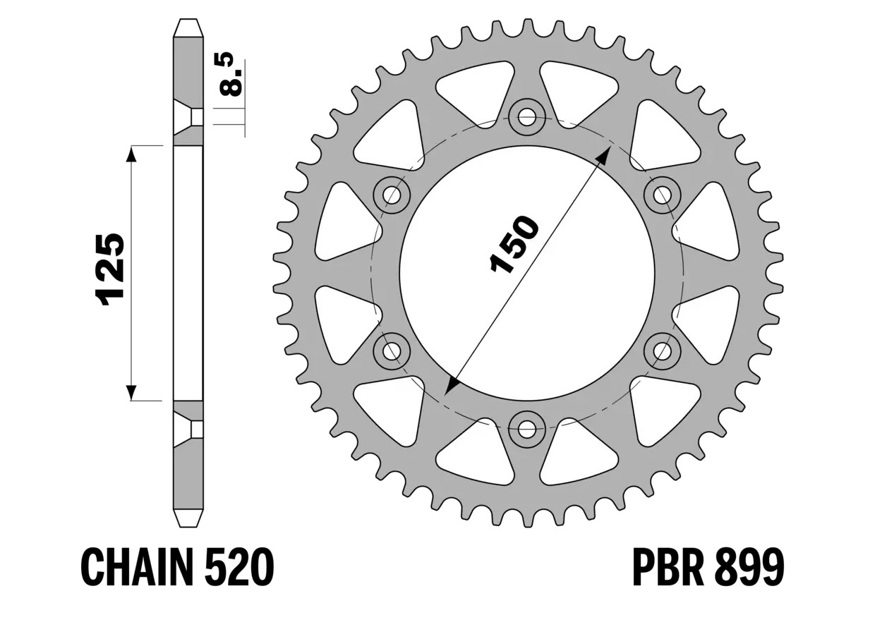 PBR 13/07 rear sprocket 899 50 (chain 520) (MADE IN ITALY)