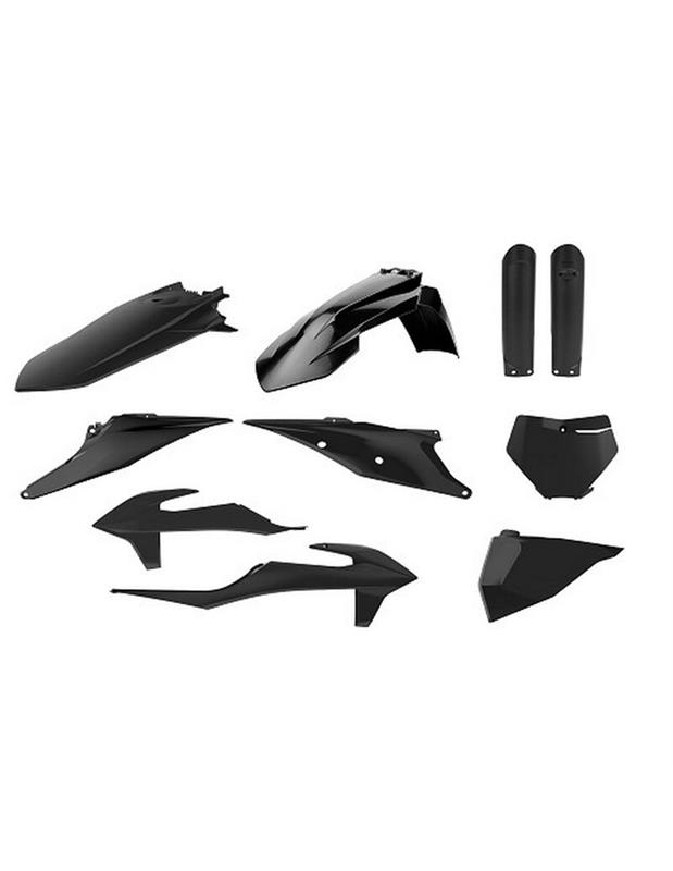 POLISPORT kompletní sada plastů (FULL KIT) KTM SX/SX-F 19-22 v sadě tabulka přední (8666400003) a kryty tlumičů (8398600003) barva černá (POLISPORT)