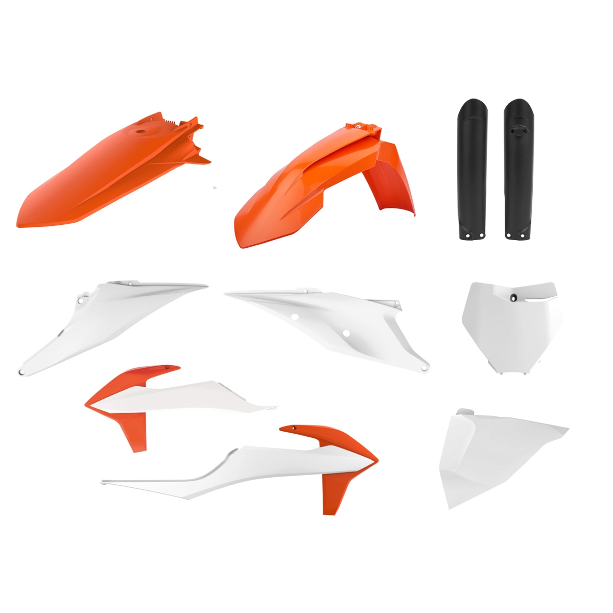 POLISPORT kompletní sada plastů (FULL KIT) KTM SX/SX-F 19-22 v sadě tabulka přední (8666400008) a kryty tlumičů (8398600003) barva oranžová bílá