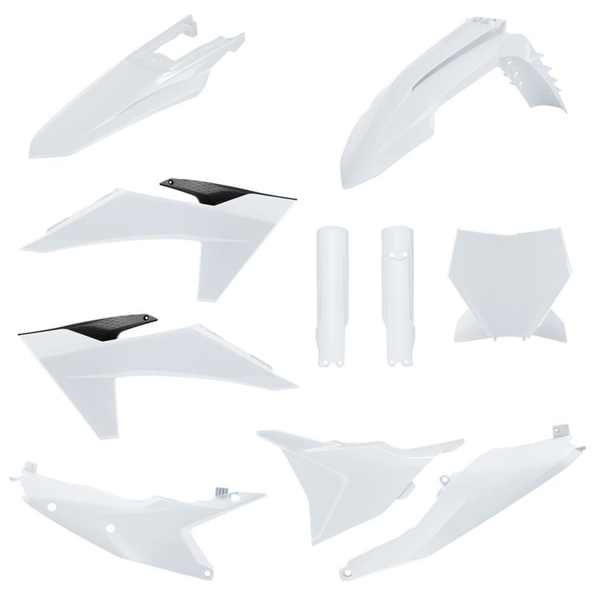 POLISPORT kompletní sada plastů (FULL KIT) KTM SX/SX-F/XC/XC-F 23-24 v sadě tabulka přední (8672000002) a kryty tlumičů (8352500001) barva bílá