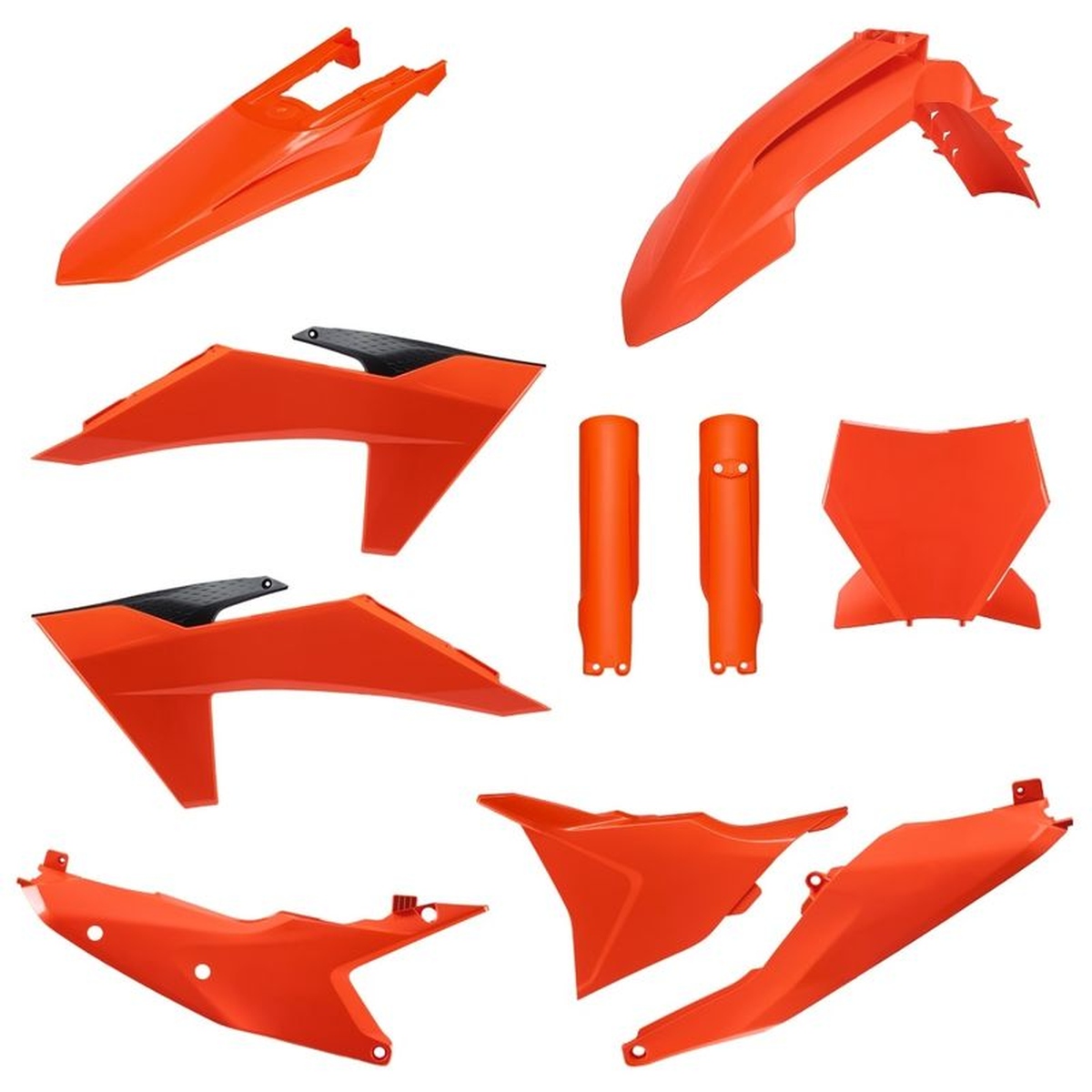 POLISPORT kompletní sada plastů (FULL KIT) KTM SX/SX-F/XC/XC-F 23-24 v sadě tabulka přední (8352500005) a kryty tlumičů (8672000002) barva oranžová