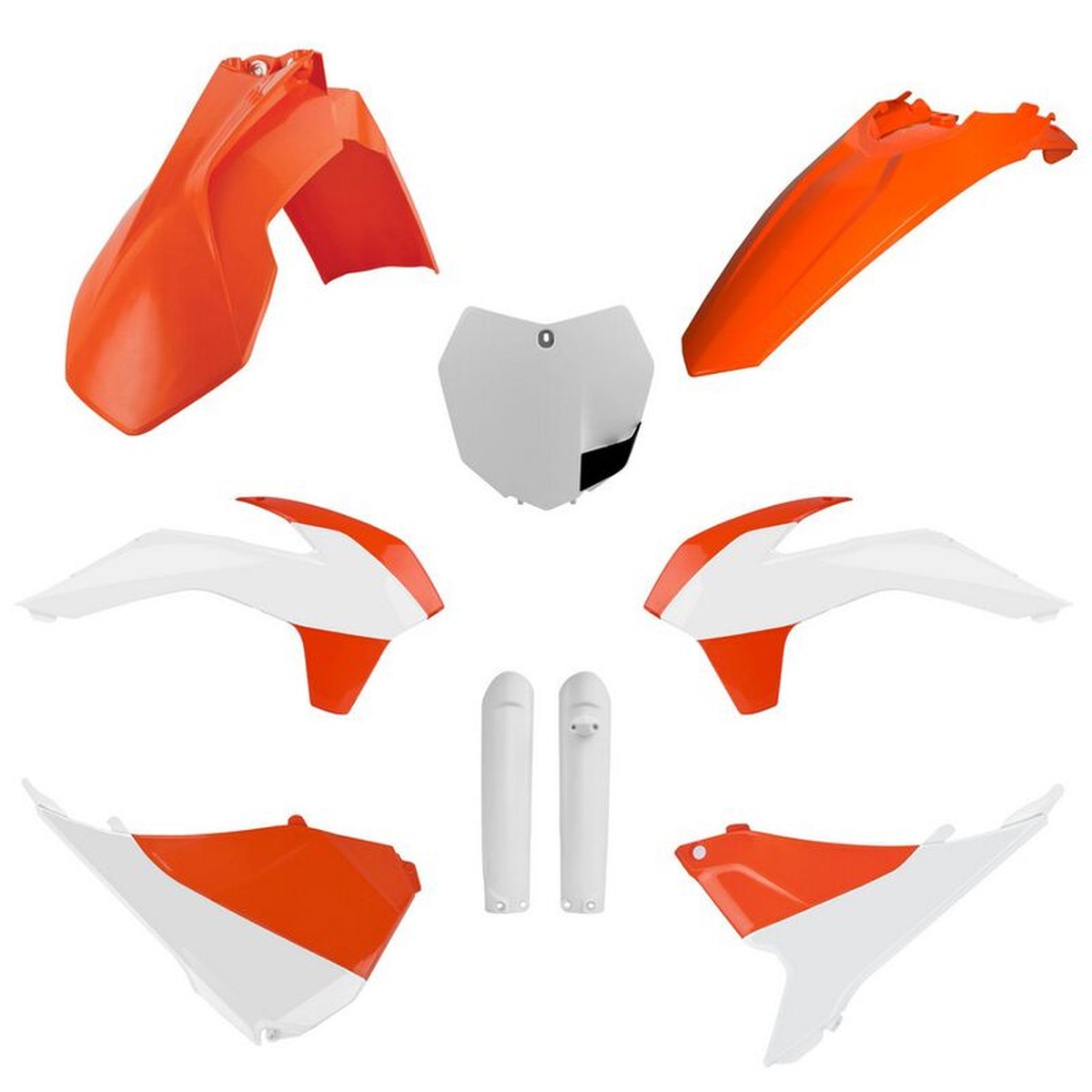 POLISPORT kompletní sada plastů (FULL KIT) KTM SX/SX-F/XC-F 15 v sadě tabulka přední (8659100002) a kryty tlumičů (8398600002) barva oranžová