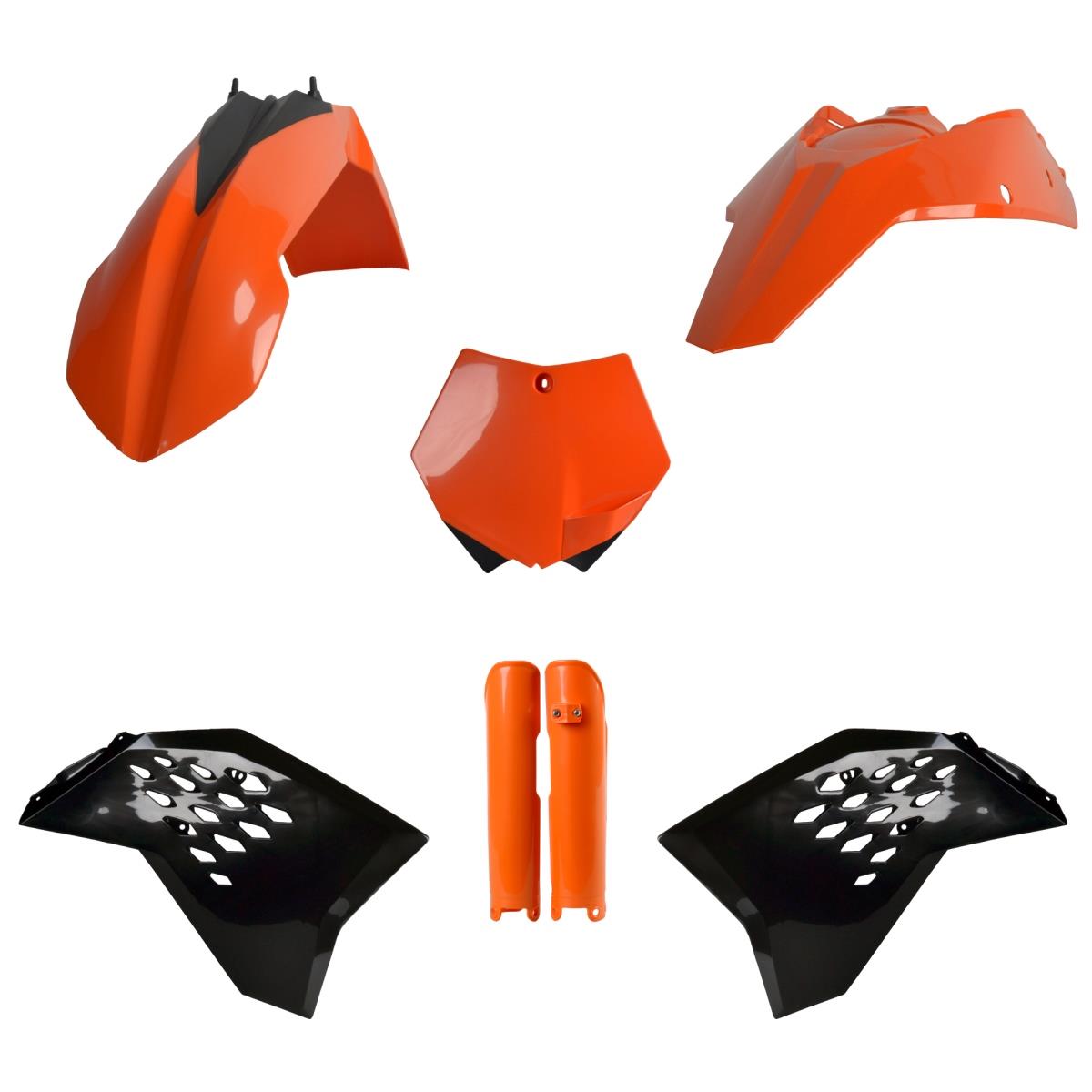 POLISPORT kompletní sada plastů (FULL KIT) KTM SX/SX-F/XC-F 07-10 v sadě tabulka přední (8664400001) a kryty tlumičů (8399000002) barva oranžová