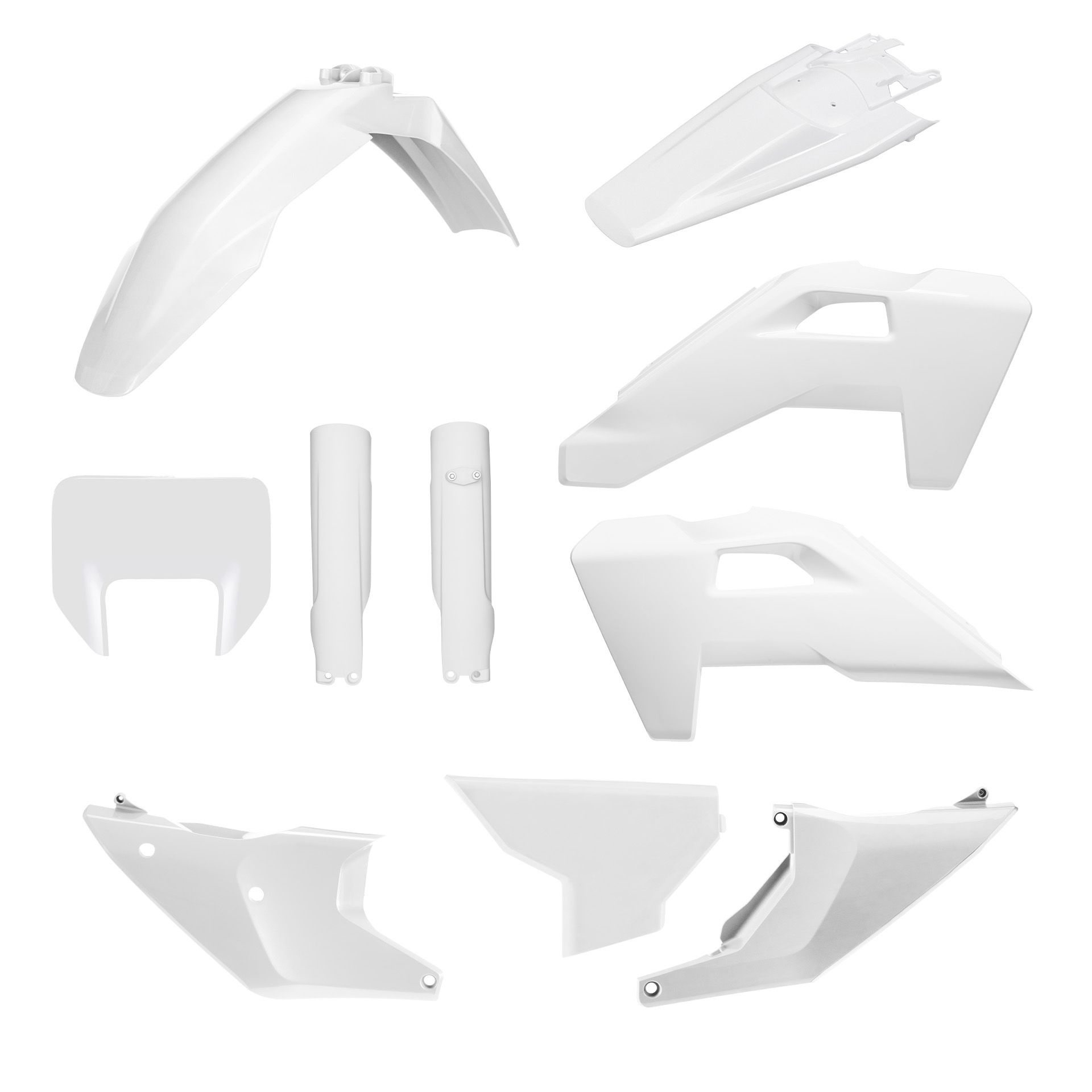 POLISPORT kompletní sada plastů (FULL KIT) HUSQVARNA TE/FE 26 v sadě kryt předního světlometu (8681500001) a kryty tlumičů (8352500001) barva bílá