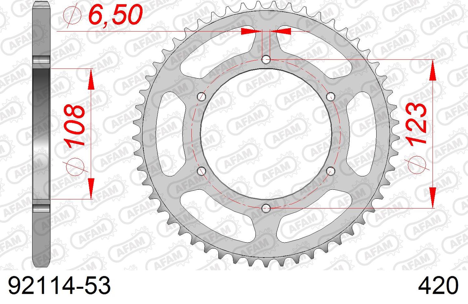 AFAM zadní řetězové kolečko 4412 53 APRILIA RS 50 '06-'14, DERBI GPR 50 '04-'13, SENDA SM 50 '07-'12 (JTR1133.53) (řetěz 420)