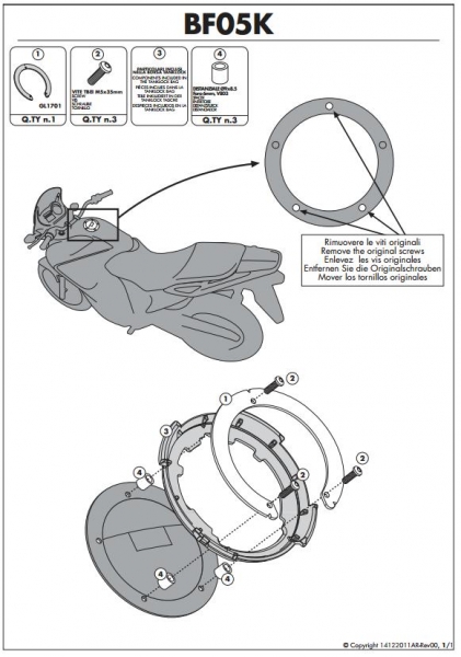 KAPPA Tanklock Mount YAMAHA/MV/CAGIVA/BENELLI