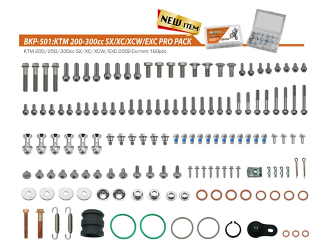 ACCEL sada šroubů PRO PACK FACTORY 2T (velký) KTM SX/XC/XC-W/EXC 200/300 02 (ACCEL sada šroubů PRO PACK FACTORY 2T (velký) KTM SX/XC/XC-W/EXC 200/300)
