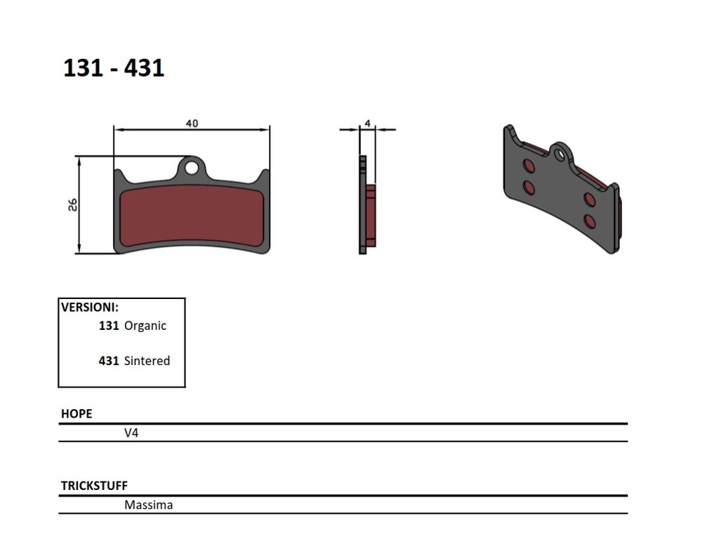 BRENTA bike brake pads organic mtb / road SEMI-METALLIC suitable for hope v4 BR131