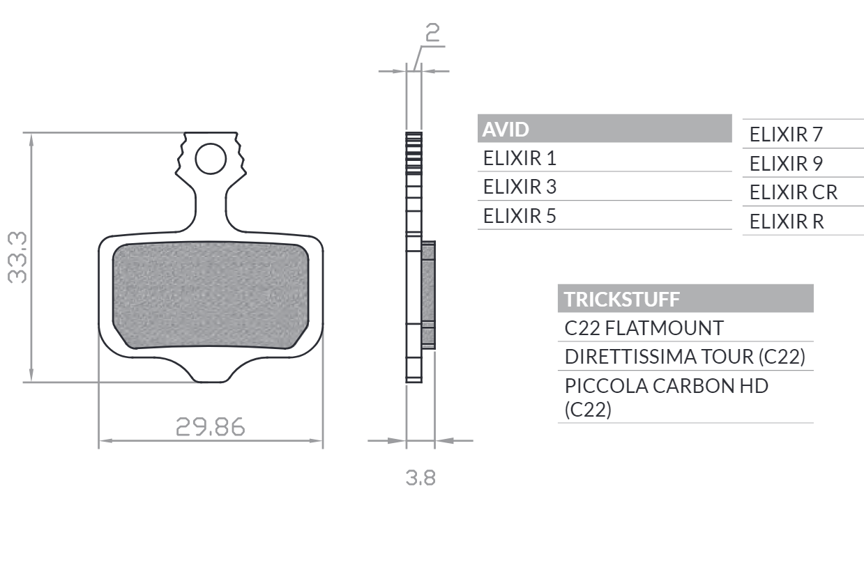 BRENTA bike brake pads organic mtb / road SEMI-METALLIC suitable for avid elixir 9 / 7 / 5 / 3 / 1 / cr / r, sram xx, xo,db1,db 3, db 5, levelt, level tl BR120 (BR20PT)
