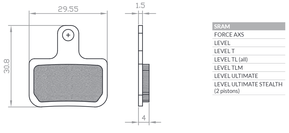 BRENTA bike brake pads organic mtb / road SEMI-METALLIC suitable for sram level t, level tl, tlm ultimate (2019-), force axs BR130 (BR30PT)