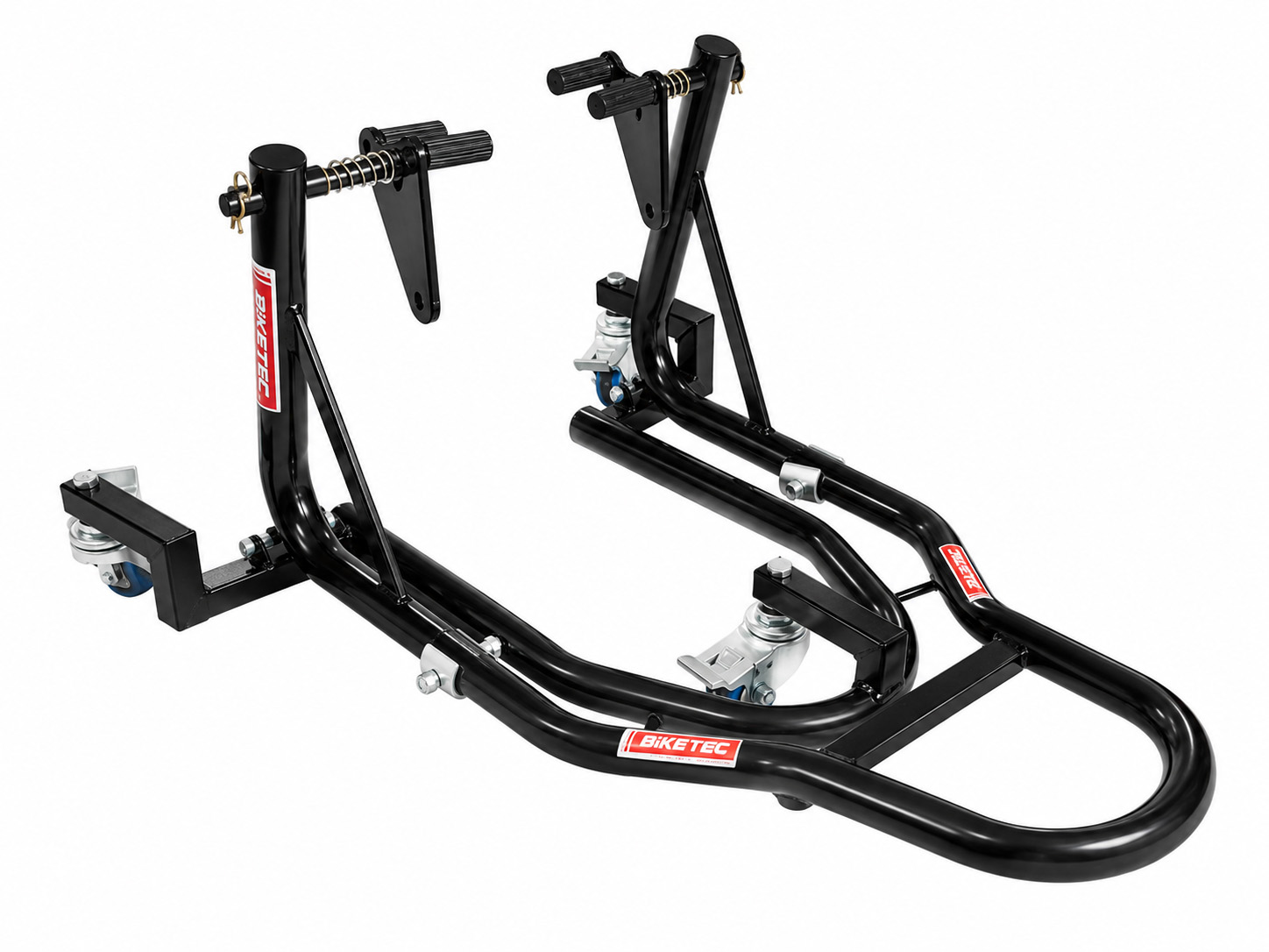 BIKETEC PRO stojan pod přední kolo s přídavnými kolečky (možnost přesouvání motocyklu) barva černá