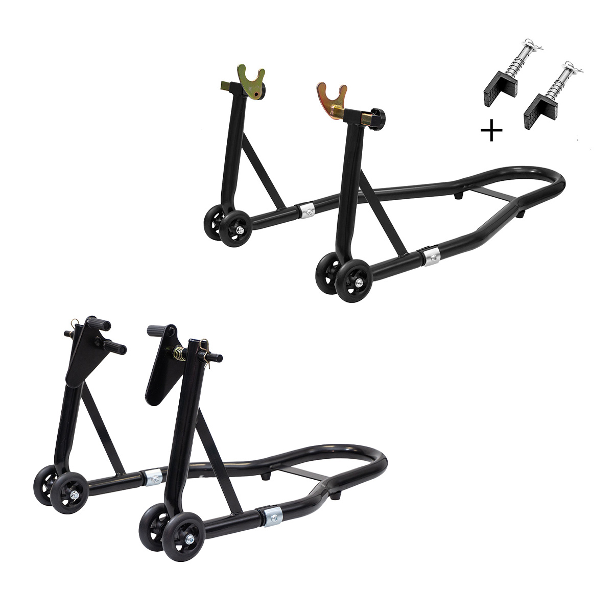 Levně BIKETEC PRO sada zvedáků / motocyklových stojanů (přední/zadní) typ-V / typ-L barva černá (BIKETEC PRO sada zvedáků / motocyklových stojanů)