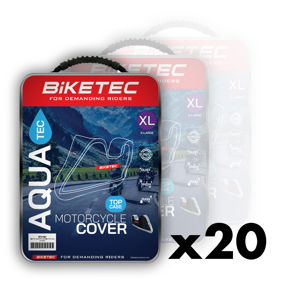 BIKETEC balíček 20 (krycích) vodotěsných obalů AQUATEC pro motocykl s prostorem na zadní kufr barva černá/šedý rozměr S