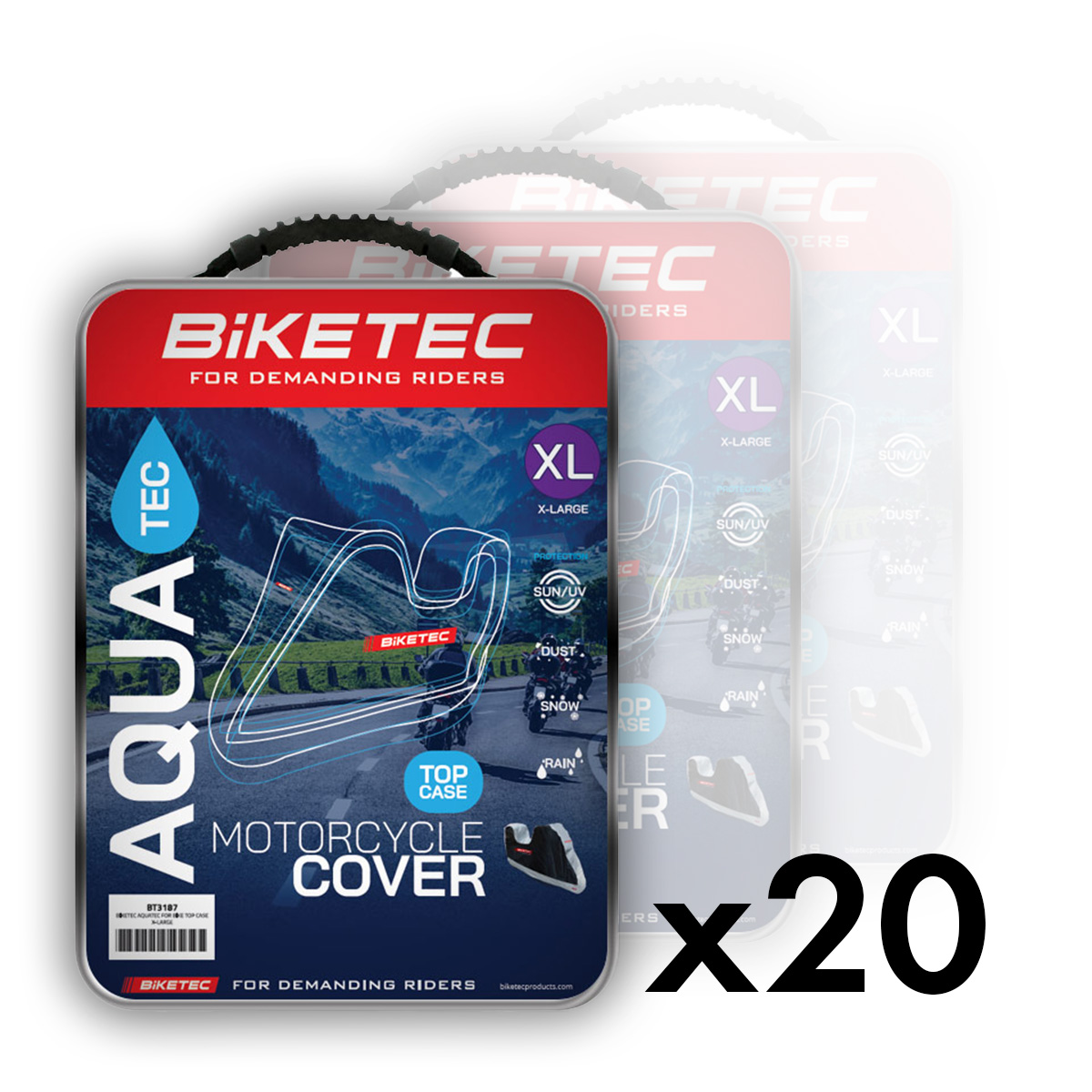 BIKETEC balíček 20 (krycích) vodotěsných obalů AQUATEC pro motocykl s prostorem na zadní kufr barva černá/šedý rozměr XL