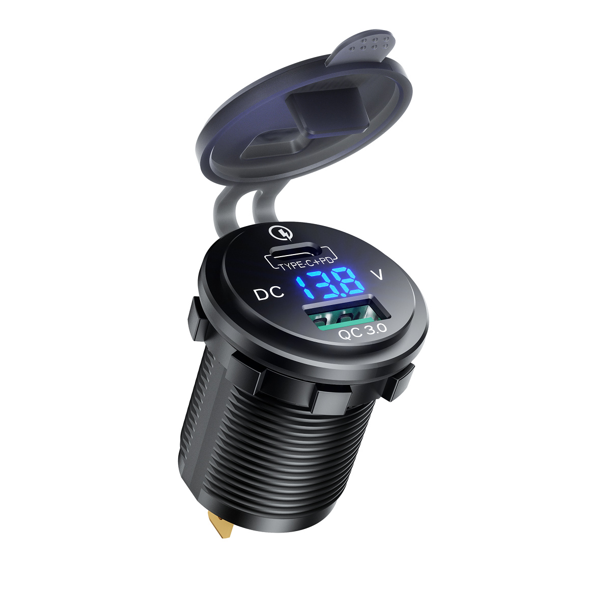 BIKETEC PRO motocyklová zásuvka USB 3.0 QC USB-C/USB-A s voltmetrem (EL)