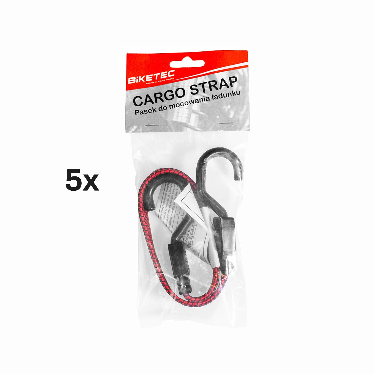 BIKETEC 5-piece luggage bungee strap set model BUNGEE 17MM X 50CM, red