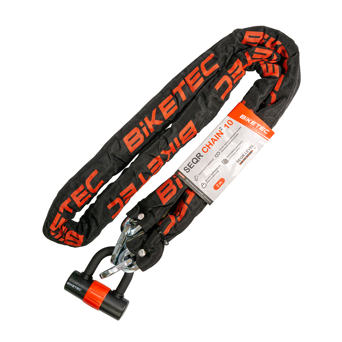 BIKETEC SEQR řetěz CP 2M s kladkou 3klíče oko/smyčka 10mm
