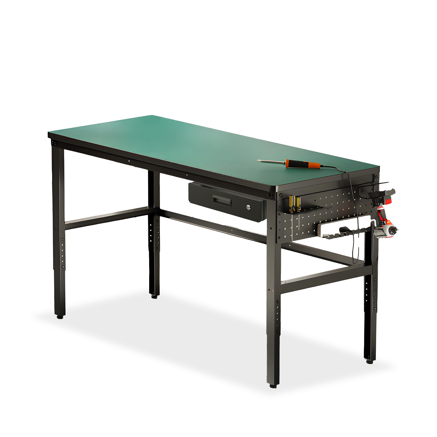 BIKETEC sada stůl dílna BLAT tloušťka 25mm 1500mm X 600mm REGULACJA WYSOKOŚCI 845~945mm i zásuvka kovová se zámkem i místem doDTKOWYM POD BLATEM