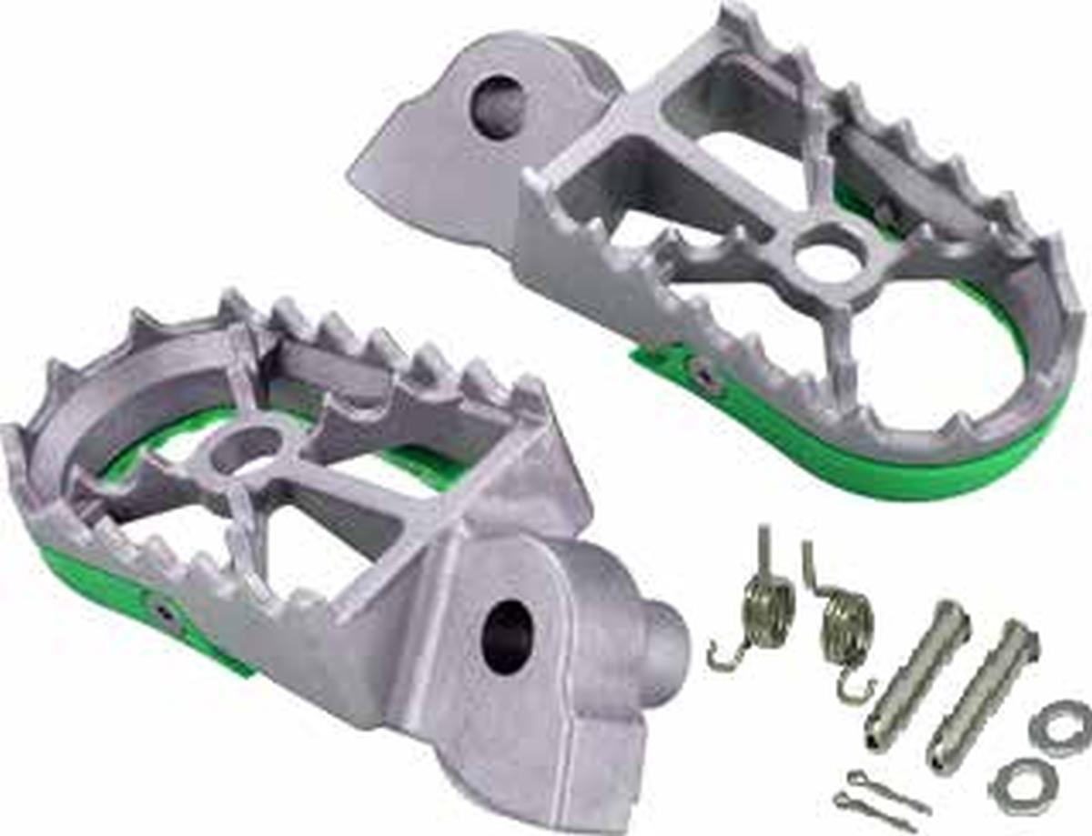 BUZZETTI stupačky řidiče KAWASAKI KX 250 19-22; KXF250 06-18; KX 450 21-22; KXF 450 07-18 ( nerez v kompletu s montážní sadou 2 pružiny, 2 svorky, 2 podložky, 2 závlačky)