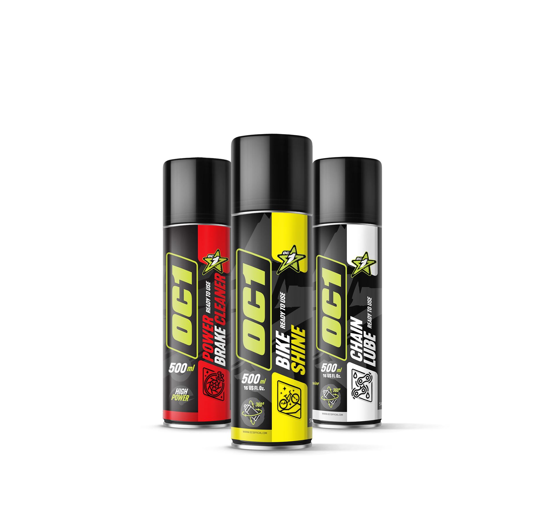OC1 sada AREOSOLS BIKE SHINE 500ML + mazivo na řetězy 500ML + POWER BRAKE CLEANER 500ML (AKC)