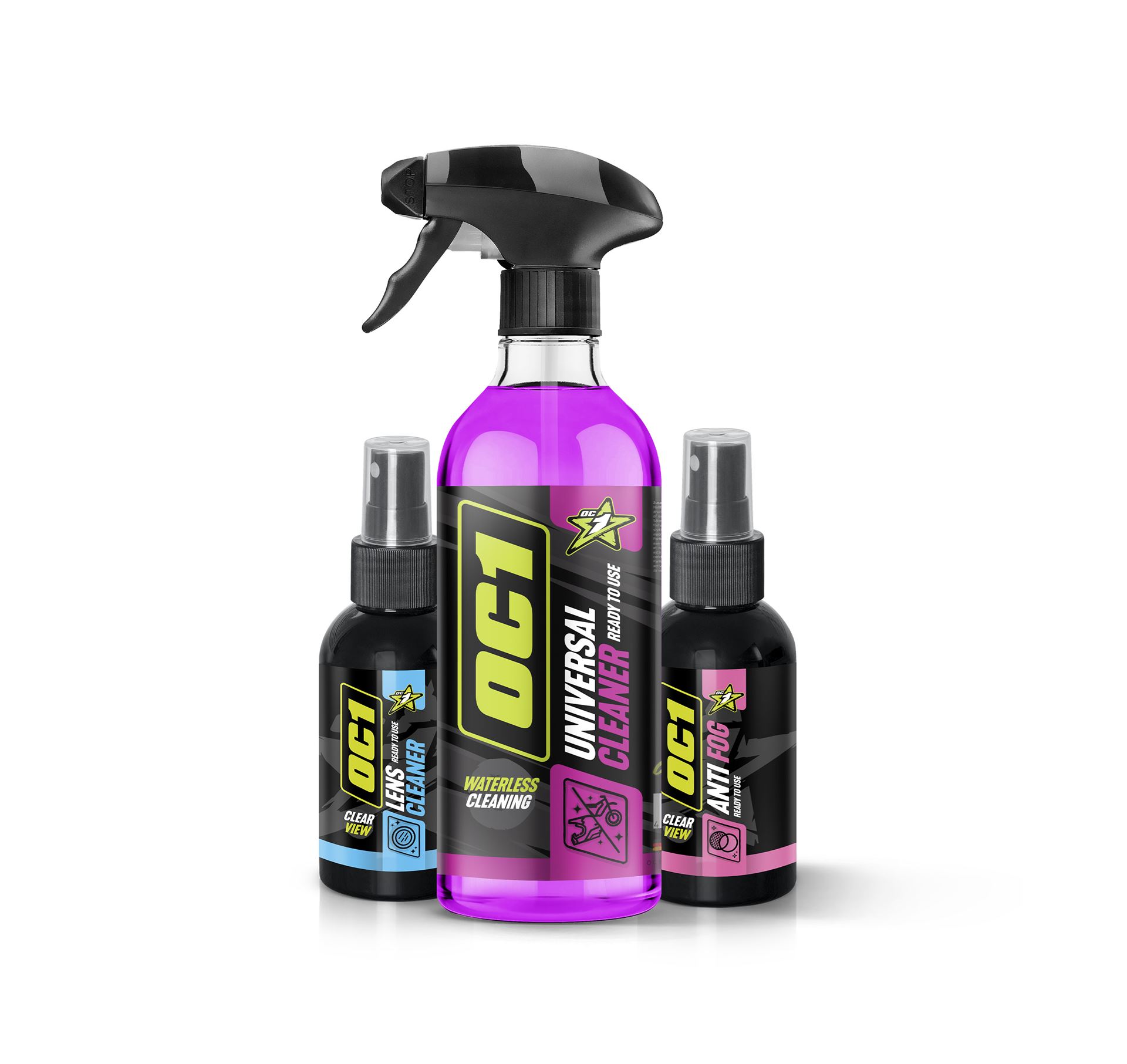 OC1 sada HELMET & VISIOR LENS CLEANER 100ML + ANTI FOG 100ML + UNIVERSAL CLEANER 0,45L
