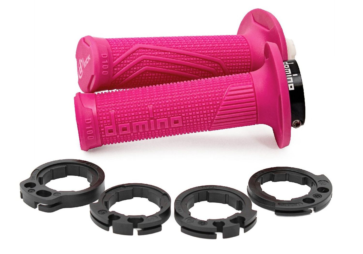 DOMINO gripy OFF ROAD D-LOCK (s adaptéry plynu - KTM, HUSQVARNA, GASGAS, HONDA, KAWASAKI, SUZUKI, YAMAHA) barva růžová
