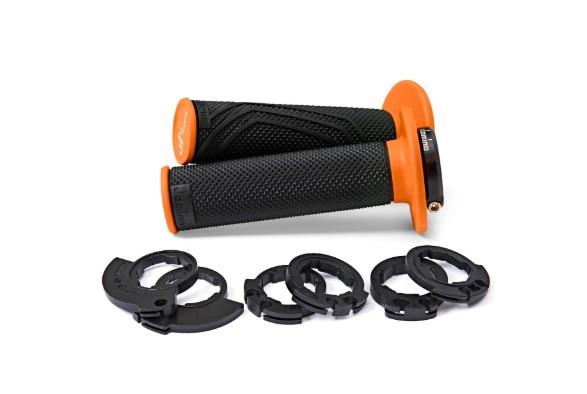 Tomino grips (gripy) off road D-LOCK 2t / 4t (with gas adapters - KTM, HUSQVARNA, gasgas, HONDA, KAWASAKI, SUZUKI, YAMAHA and inne) colour black/orange (D20046C4045H8-0)