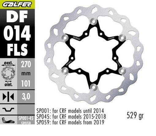 GALFER přední brzdový kotouč HONDA CR 125R/250R 95-07, CR 500 95-00, CRF 250R/450R 02- WAVE (270X101X3mm) (OVERSIZE 270)
