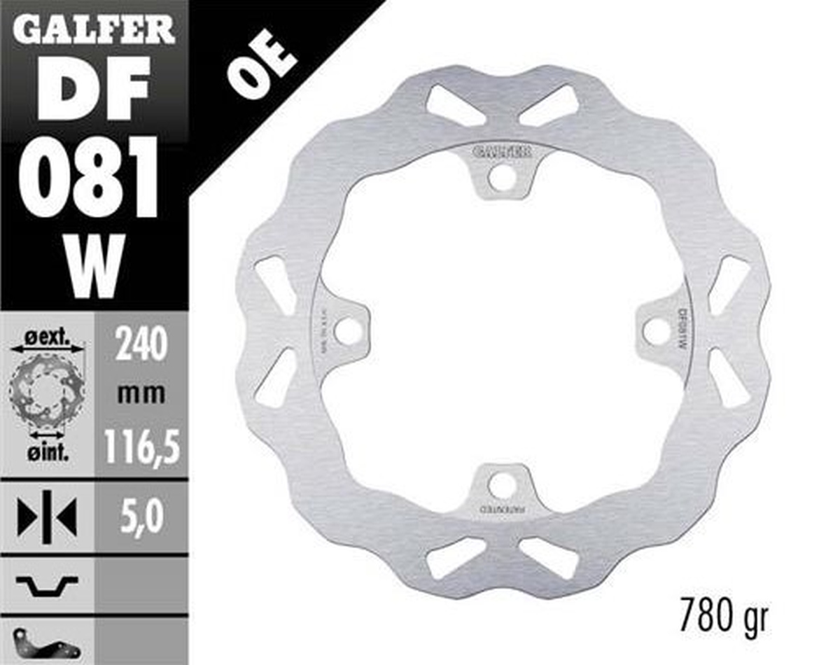 GALFER brzdový kotouč zadní HONDA CB 400X/F 13-; CB 500F/X (ABS) 13-21; CB 650F 14-; CB 650R 19-23; CBR 650R 19-23; FORZA 750 21-23 (WAVE FIXED) (240X116,5X5mm)