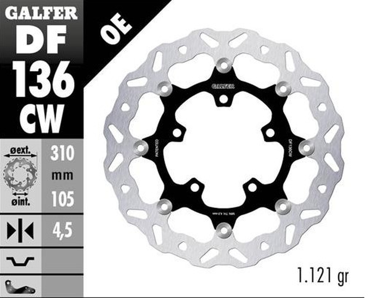 GALFER přední brzdový kotouč HONDA CB 500X (ABS) 19-21, CB 650R 19-23; CBR 650R 19-23 (WAVE FLOATING) (310X105X4.,5mm)
