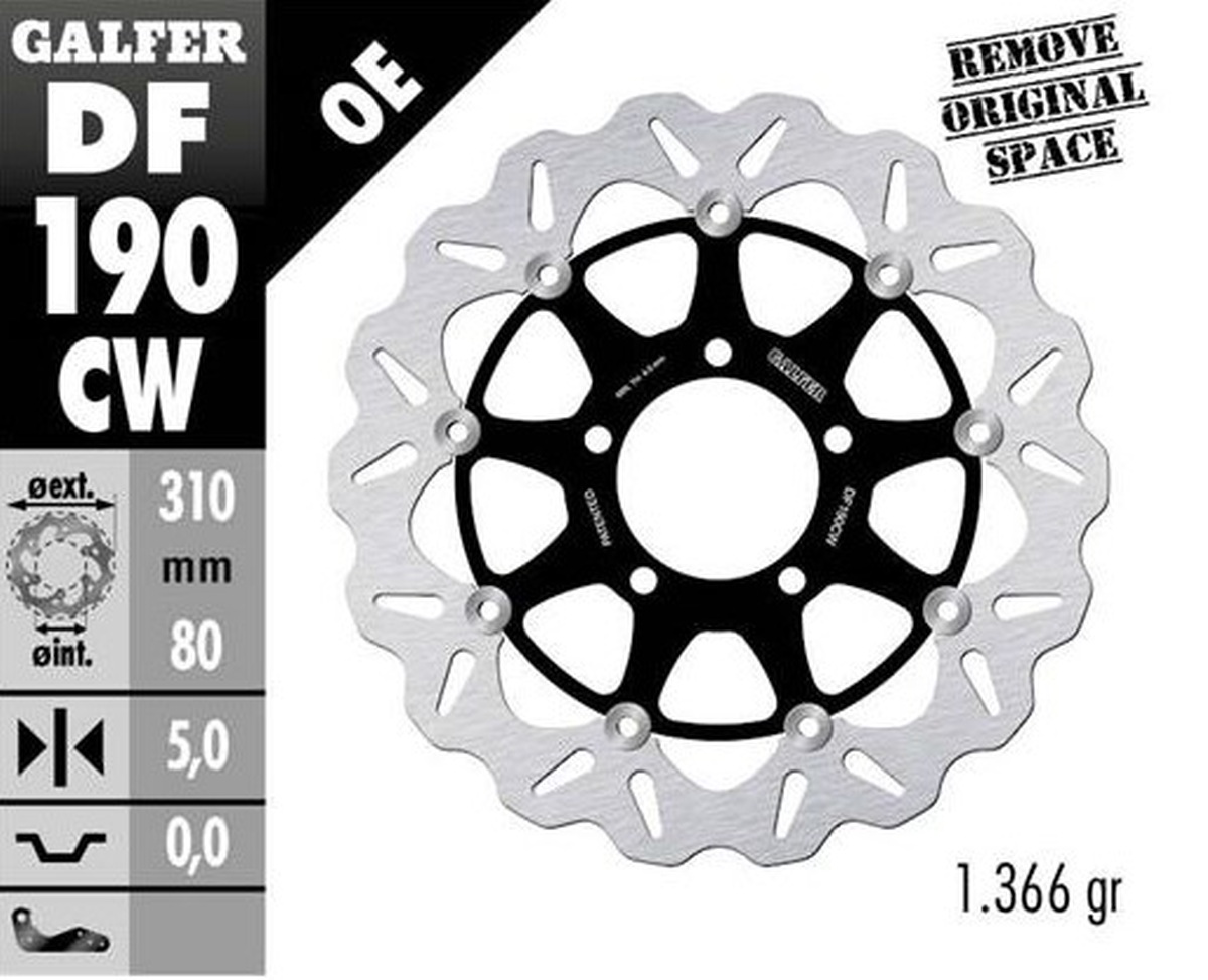 GALFER přední brzdový kotouč KAWASAKI s 800 13-; ZX-6R (636) 13-; ZX 10R NINJA 08-; VERSYS 1000 15-; GTR 1400 07-; ZZR 1400 06- (WAVE FLOATING) (310X80X5mm)
