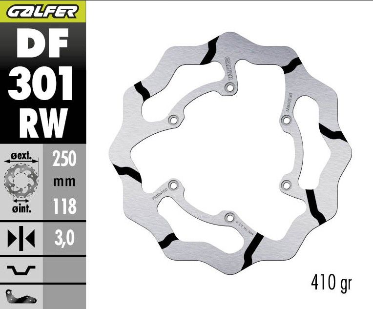 GALFER brzdový kotouč přední SUZUKI RM 125/250 '85-'08, DR-Z 250/400 '00-, YAMAHA WR 250F '03-'16, WR/YZ 426F/450F '00-'15, YZ 125/250 '08-'17 WAVE (250X118X3MM)|GALFER brzdový kotouč přední SUZUKI RM 125/250 '85-'08, DR-Z 250/400 '00-, YAMAHA WR 250F '03