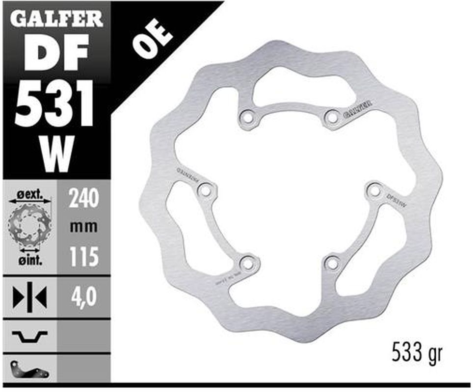 GALFER brzdový kotouč zadní YAMAHA YZ 250 22-, YZ 250F 21-, YZ 450F 20- WAVE (240X115X4mm) (GALFER brzdový kotouč zadní YAMAHA YZ 250 22-, YZ 250F)
