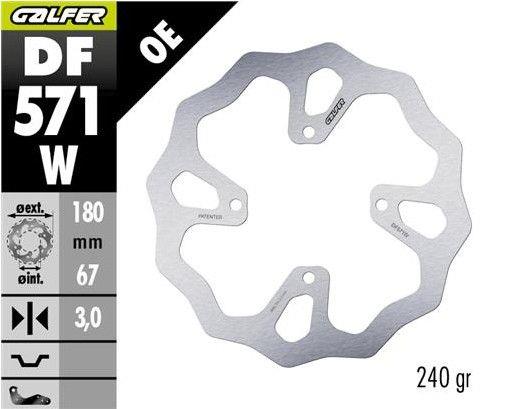 GALFER brzdový kotouč zadní KTM 65 SX 25-, HUSQVARNA TC 65 25-, GAS GAS MC 65 25- (180X67X3) WAVE (GALFER brzdový kotouč zadní KTM 65 SX 25-,)