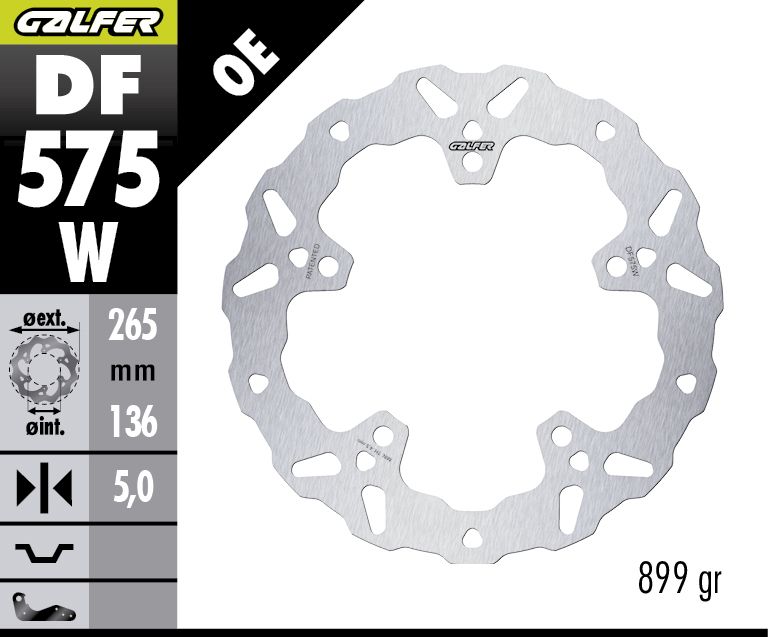 GALFER brzdový kotouč zadní VOGE 900DSX '24- (265X136X5) (WAVE FIXED)