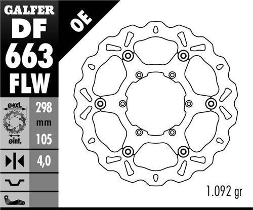 GALFER přední brzdový kotouč BMW F 650/700/800 GS 93-13 (298X105X4) WAVE