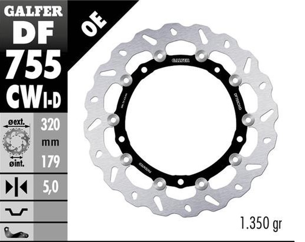 GALFER přední brzdový kotouč BMW S 1000R/RR/XR 09-22 (pravá) (WAVE FLOATING) (320X179X5mm)