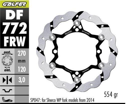 GALFER přední brzdový kotouč SHERCO SE/SEF 250/300/450/500 09- (pouze s zavěšeníMI SACHS; WP vyžaduje SP047) WAVE (270X120X3mm)