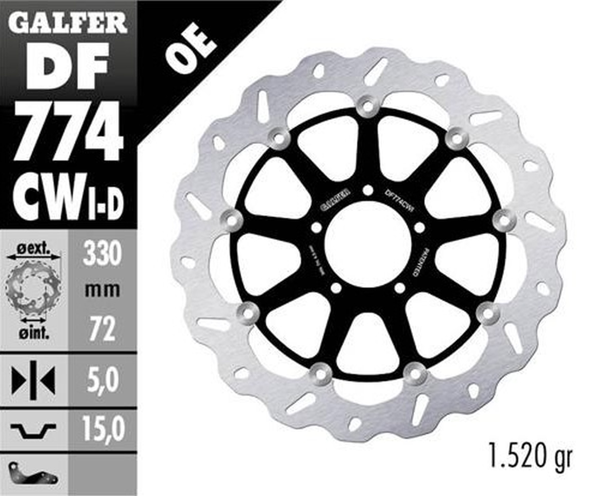 GALFER přední brzdový kotouč DUCATI 1098 07-08; 1198S/R 09-; 1103/1199/1299 PANIGALE 12-; MULTIstrada 1103 V4 21-23 (levá) (WAVE FLOATING) (330X72X5mm)