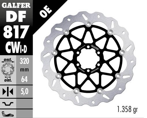 GALFER přední brzdový kotouč BMW HP 4 12-; S 1000R/RR 09-23; MOTO GUZZI 1400 AUDACE 15-; 1400FORNIA 13- (pravá) (WAVE FLOATING) (320X64X5mm)