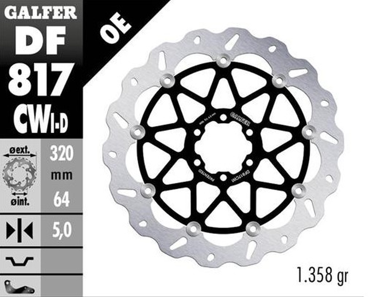 GALFER přední brzdový kotouč BMW HP 4 12-; S 1000R/RR 09-23; MOTO GUZZI 1400 AUDACE 15-; 1400FORNIA 13- (levá) (WAVE FLOATING) (320X64X5mm)