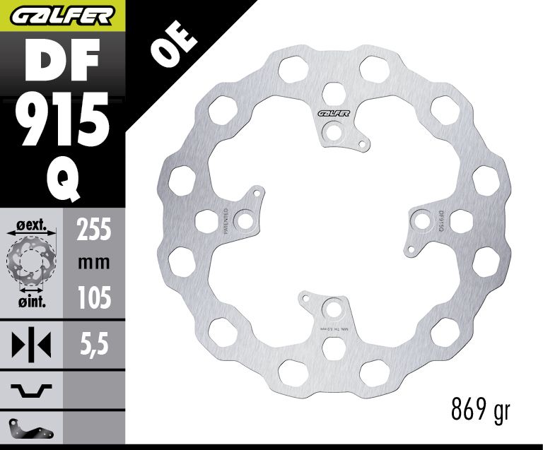 GALFER brzdový kotouč zadní TRIUMPH BONNEVILLE '04-'25; SCRAMBLER '04-'24; TIGER 800 '11-'20; TIGER 850 '24-'25; TIGER 1050 '07- (CUBIQ FIXED) (255X105X5,5)