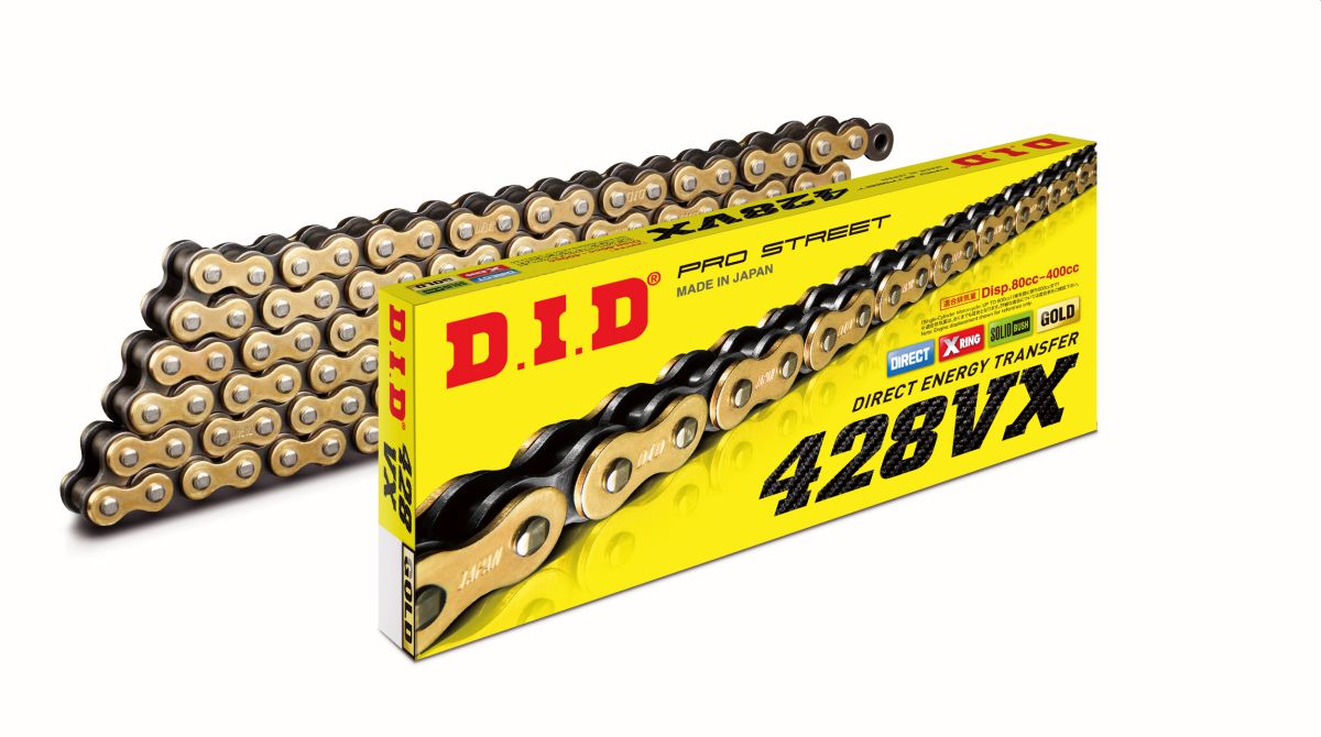 DID drive chain 428VXGB-130 (130 links) X-RING gold open + clip link