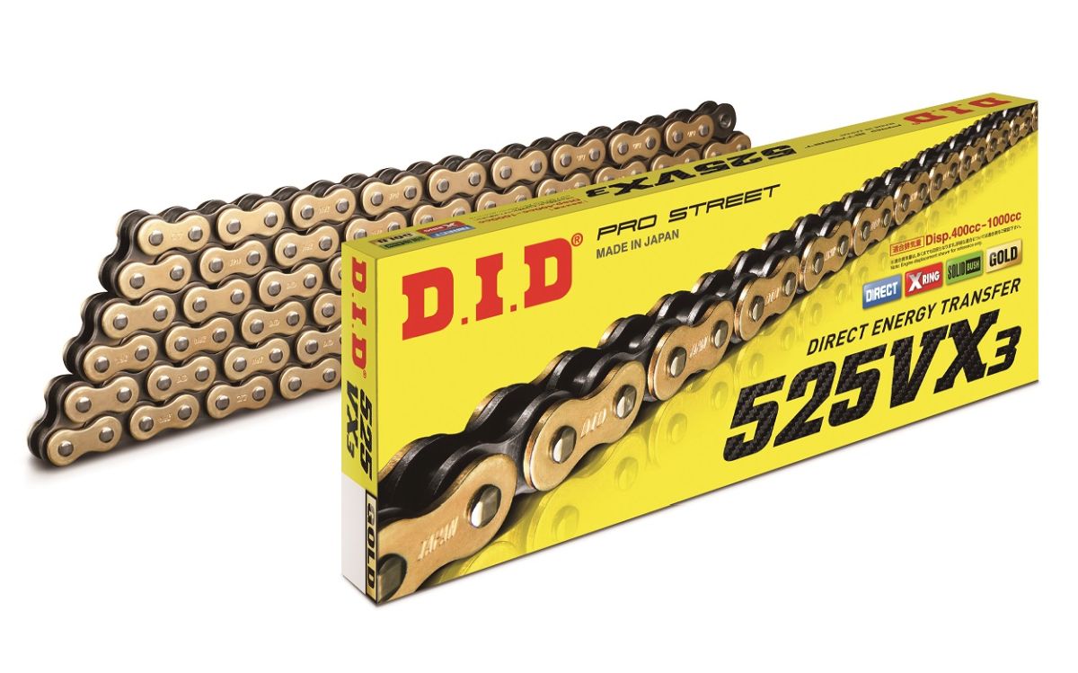 DID drive chain 525VX3GB-120 (120 articles) X-RING golden disconnected + rivet coupling (DID525VX3G&B-120)