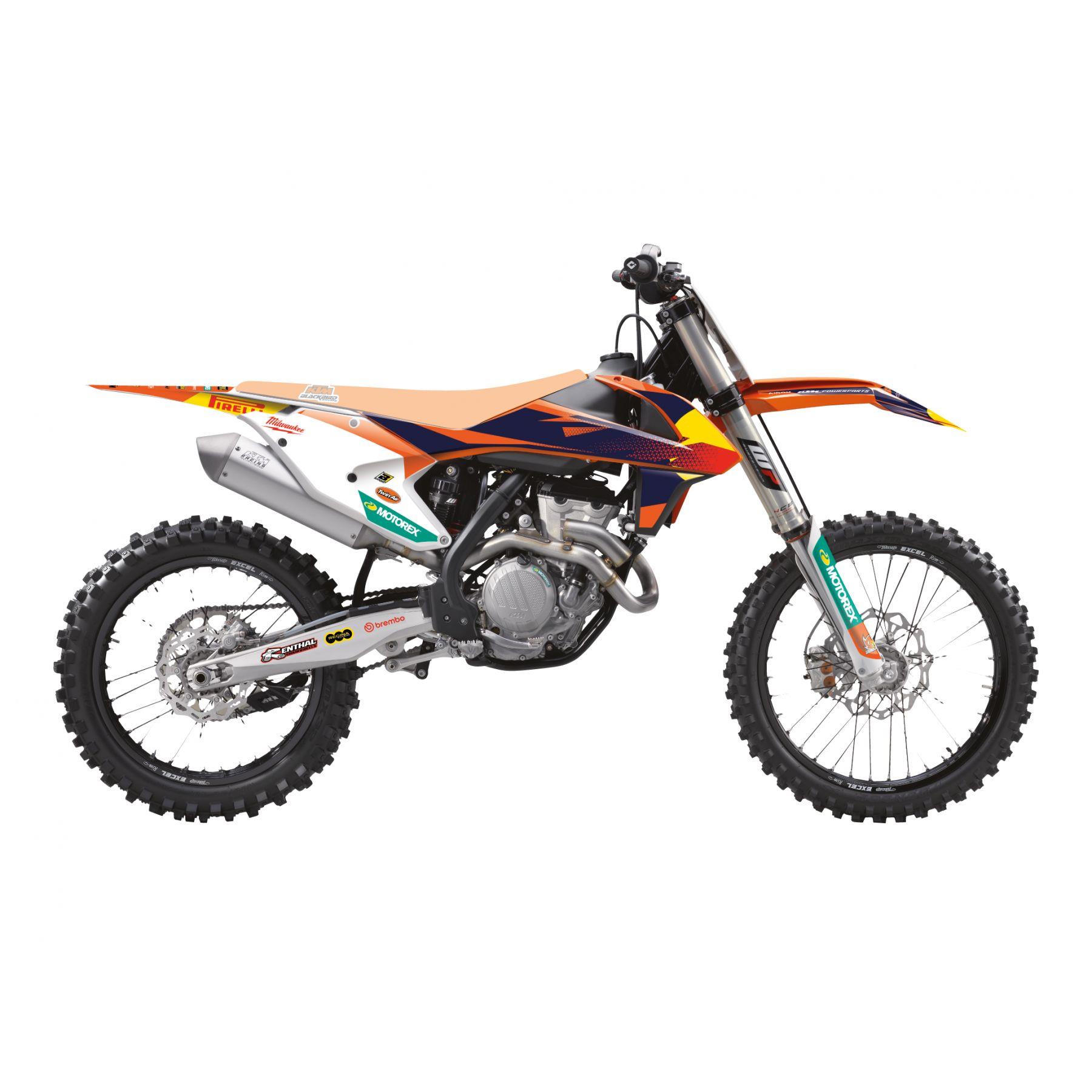 BLACKBIRD sada samolepek (dýhy) KTM SX/SX-F 16-18, EXC/EXC-F 17-19 REPLICA KTM FACTORY MXGP barva oranžová černá (BLACKBIRD sada samolepek (dýhy) KTM)