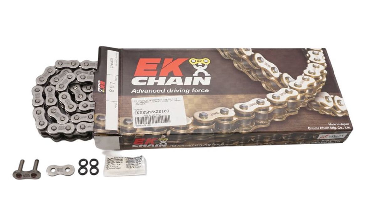 EK hnací řetěz EK525MVXZ2 120 QX-RING (DO 1000ccm) (41,8KN) vyrobeno v Japonsku nýtovací spojka