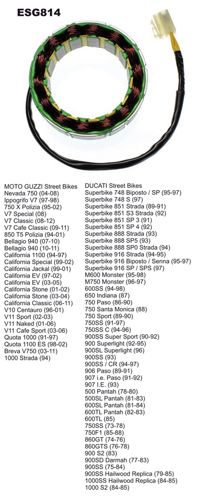 ELECTROSPORT vinutí alternátoru (stator) DUCATI / MOTO GUZZI (staré modely) (2 kabely)