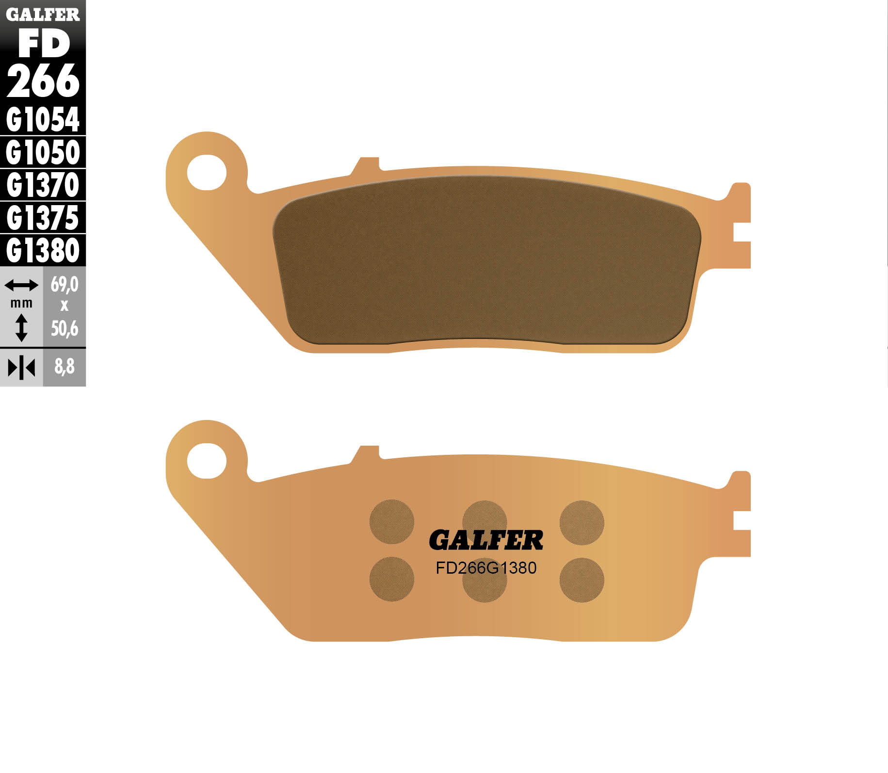 GALFER brake pads KH226 / KH142 sinteredcolour gold scooter (FD266G1380)