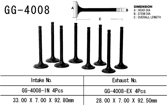 VESRAH sací ventil KAWASAKI KZ 650C/E/B/D 77-80 (33,0 X 7,0 X 92,8 mm) (12005-008) (1 kus) vyrobeno v Japonsku
