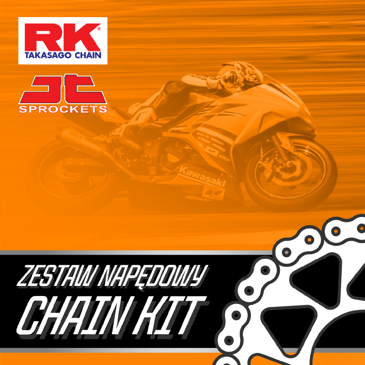 RK kompletní řetězová sada KAWASAKI ER-6F / ER-6N '06-'16, KLE 650 VERSYS '07-'24, EX 650 NINJA '13-'25, Z 650 '17-'25 (15/46/520XRE-114K) (řetězová kolečka JT, řetěz RK XRE, spojka)
